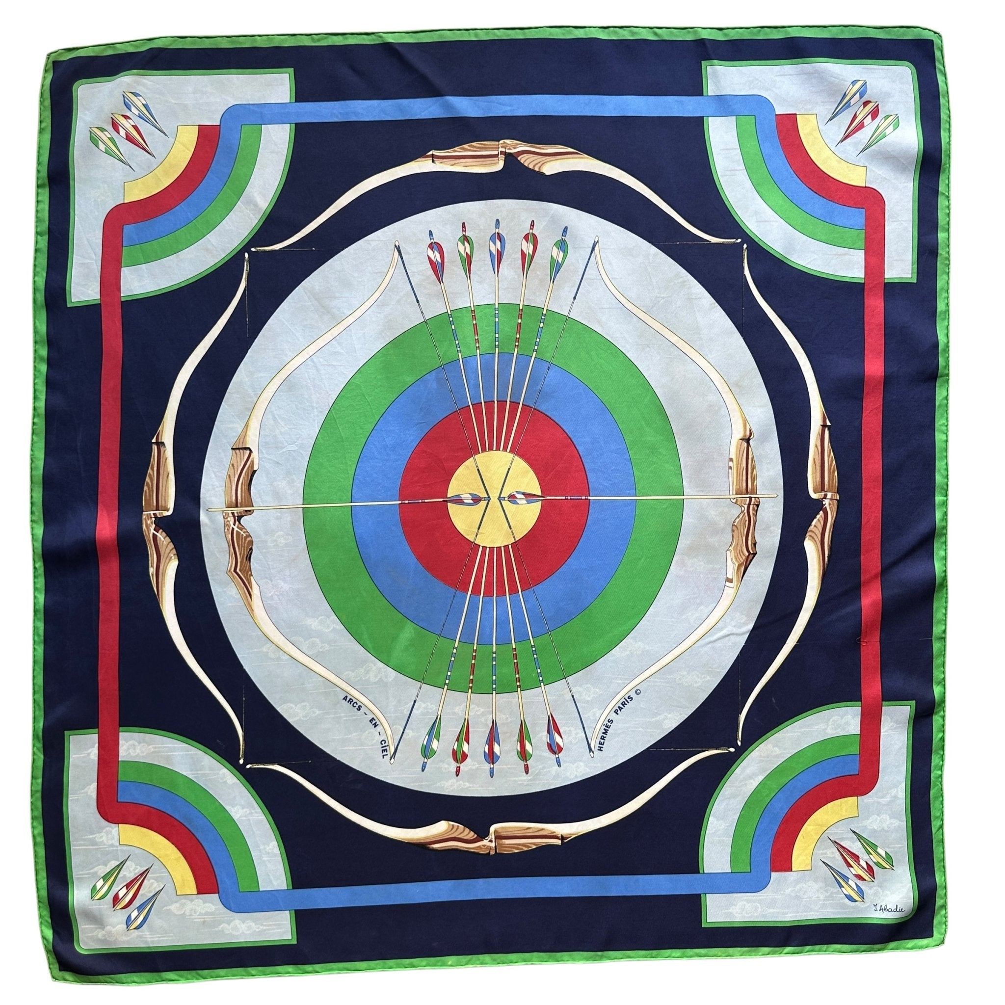 vue d'ensemble du carré hermès arcs en ciel bleu