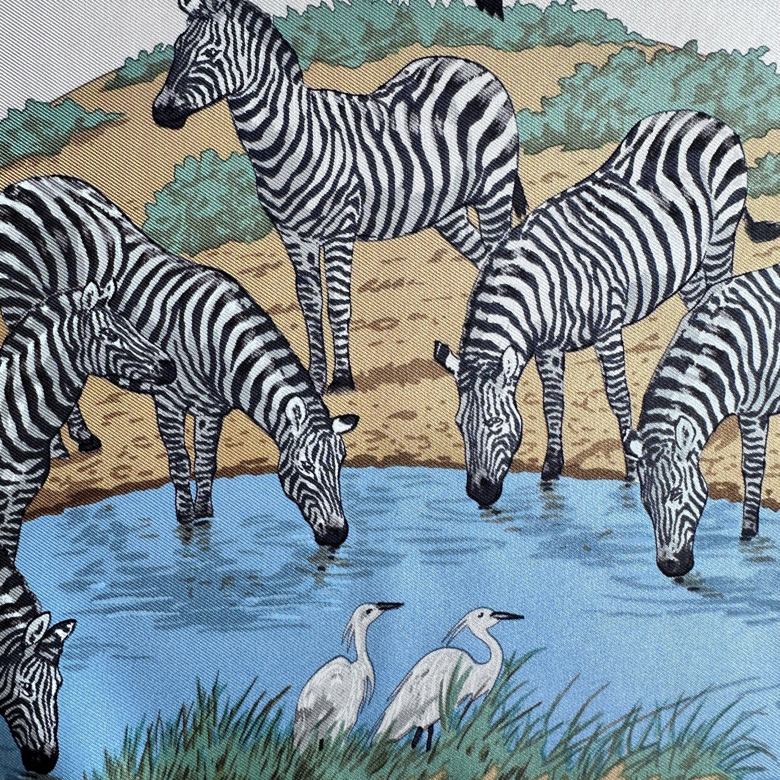 Troupeau de zèbres s'abreuvant dessinés par Robert Dallet