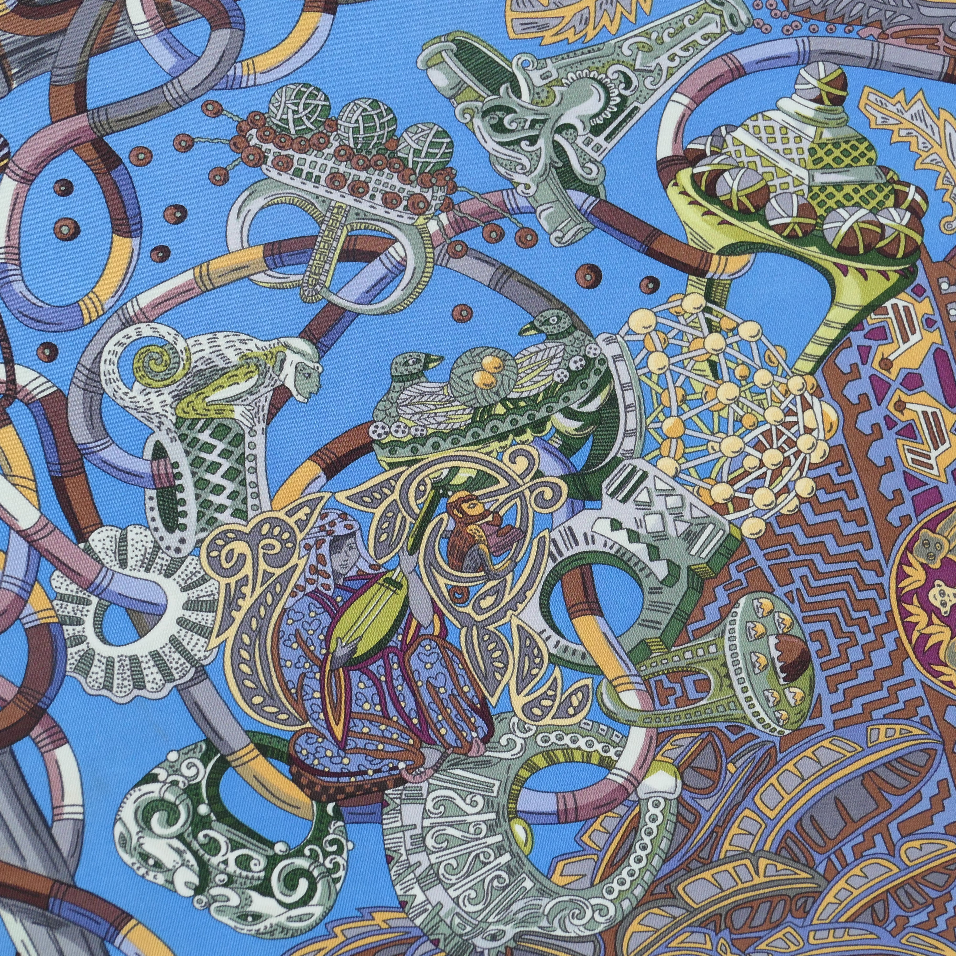 foulard hermès soie 90 cm au fil du carré motif animaux