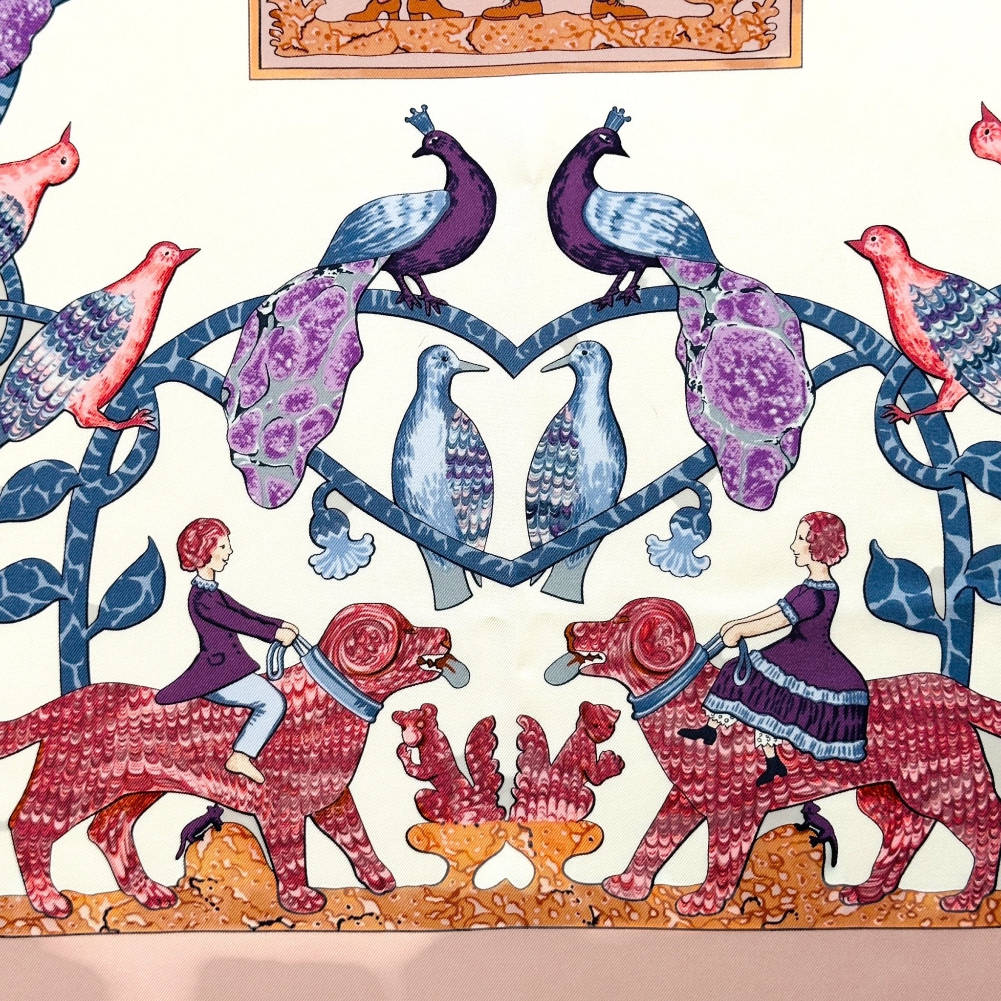 dessins d'enfant sur des chiens sur le foulard hermes