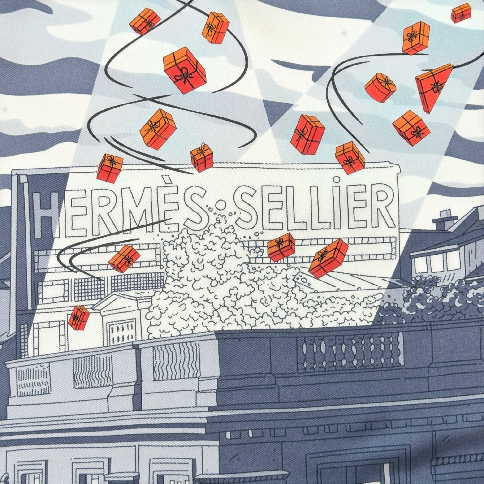 foulard hermes carre 90 cm space shopping au faubourg gris et orange