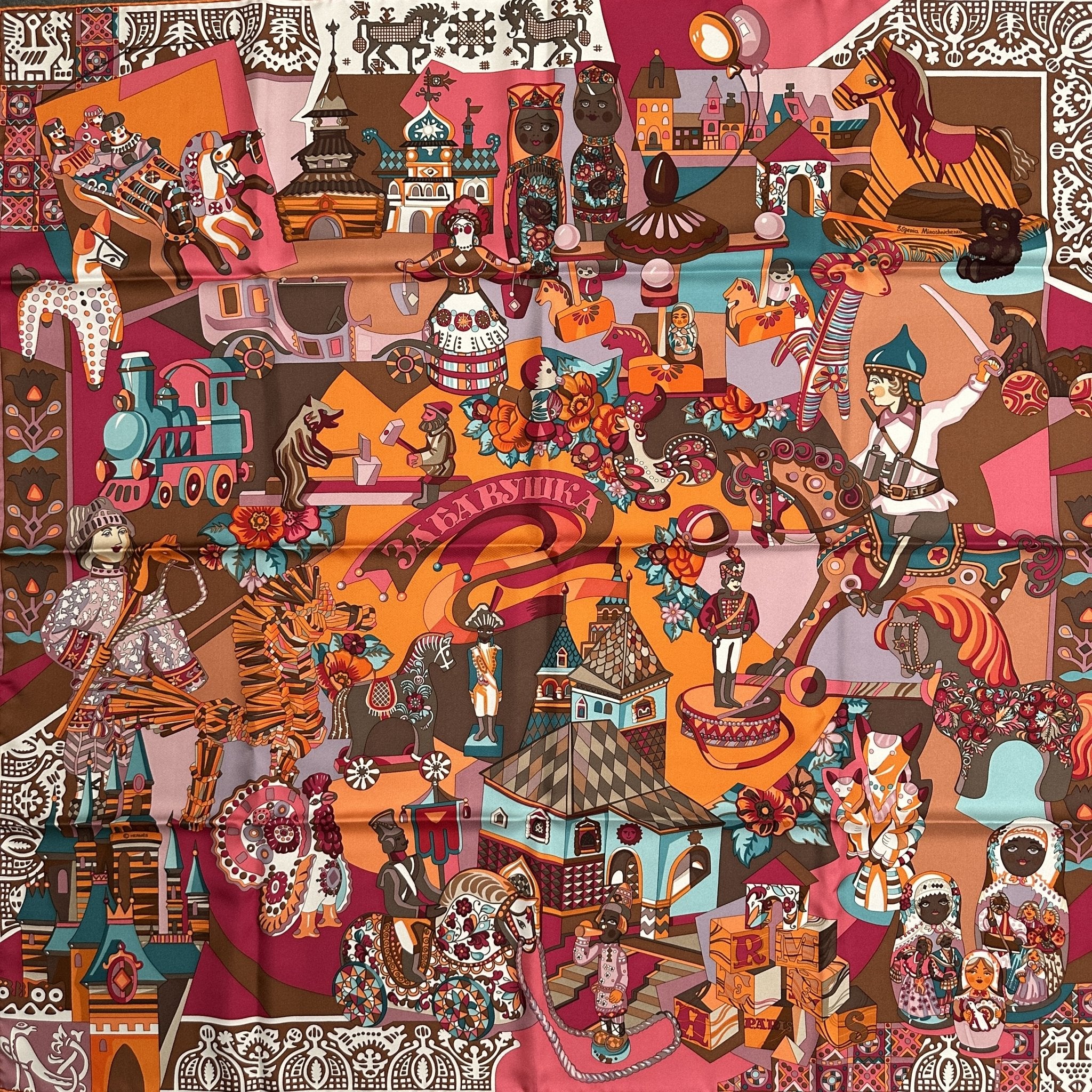 foulard hermes zabavushka rose rouge et marron