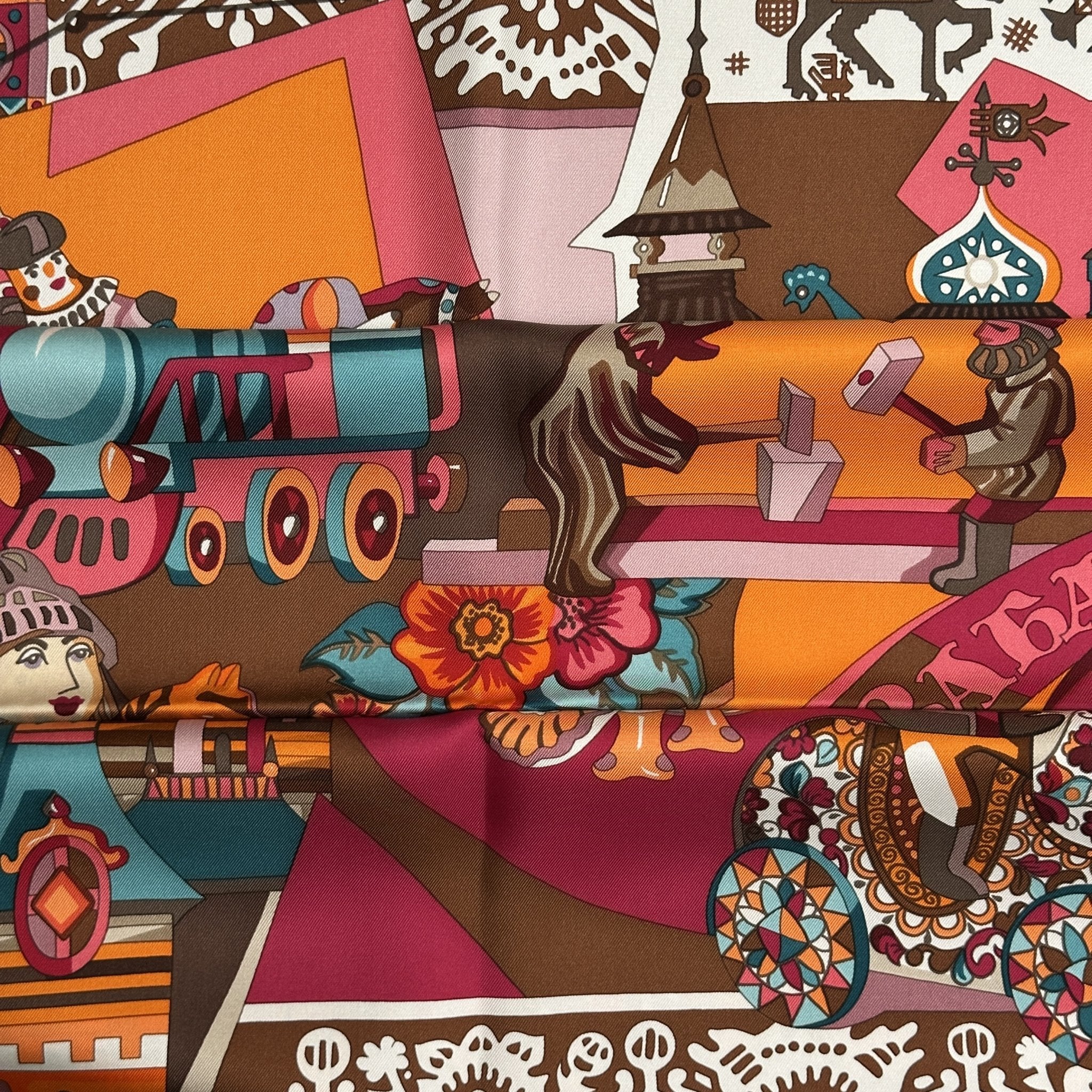 detail du foulard hermes zabavushka dessin de locomotives jouet pour enfant