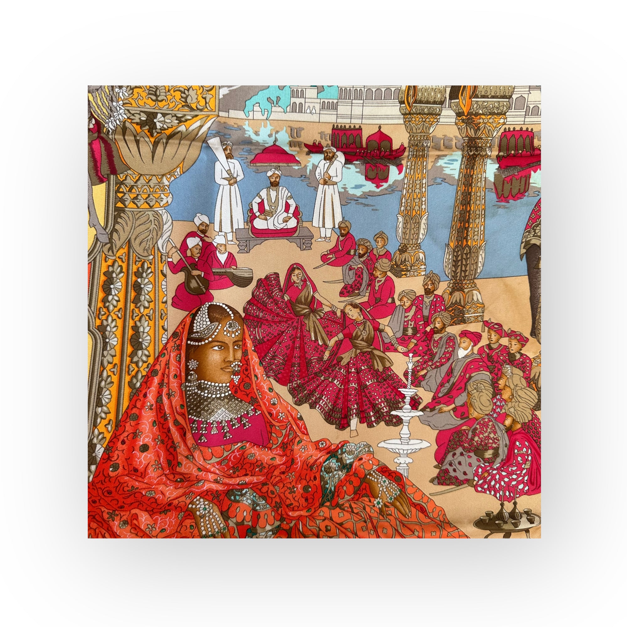 SPLENDEUR-DES-MAHARAJAS-FOULARD-HERMES-1996-DESSINE-PAR-CATHERINE-BASCHET-ORANGE