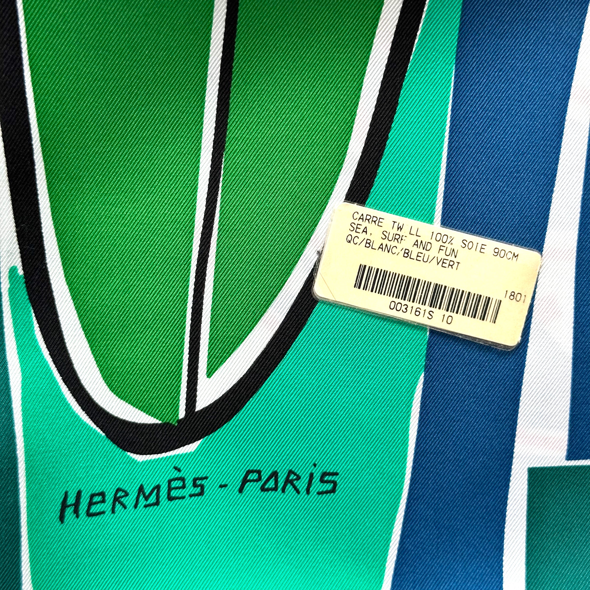 Sea, Surf &amp; Fun designed by Filipe Jardim - Hermès scarf 90cm - 100% silk - blue