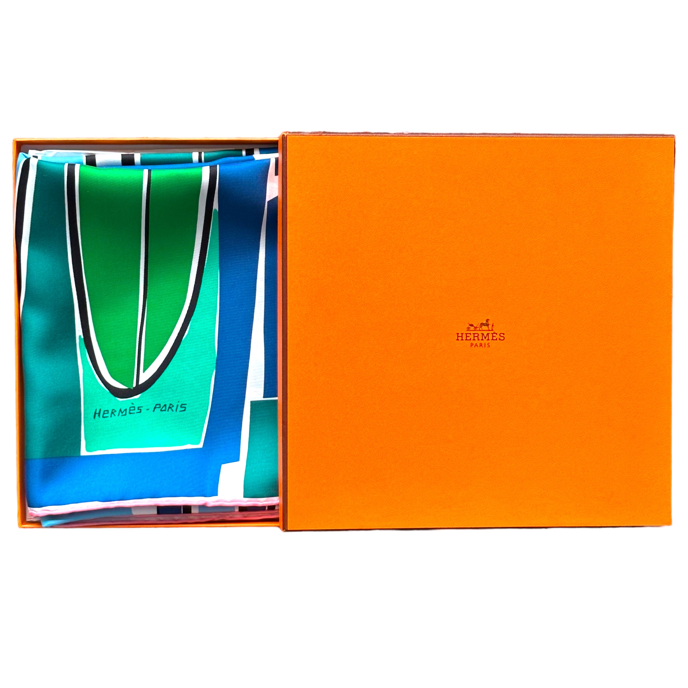Sea, Surf &amp; Fun designed by Filipe Jardim - Hermès scarf 90cm - 100% silk - blue