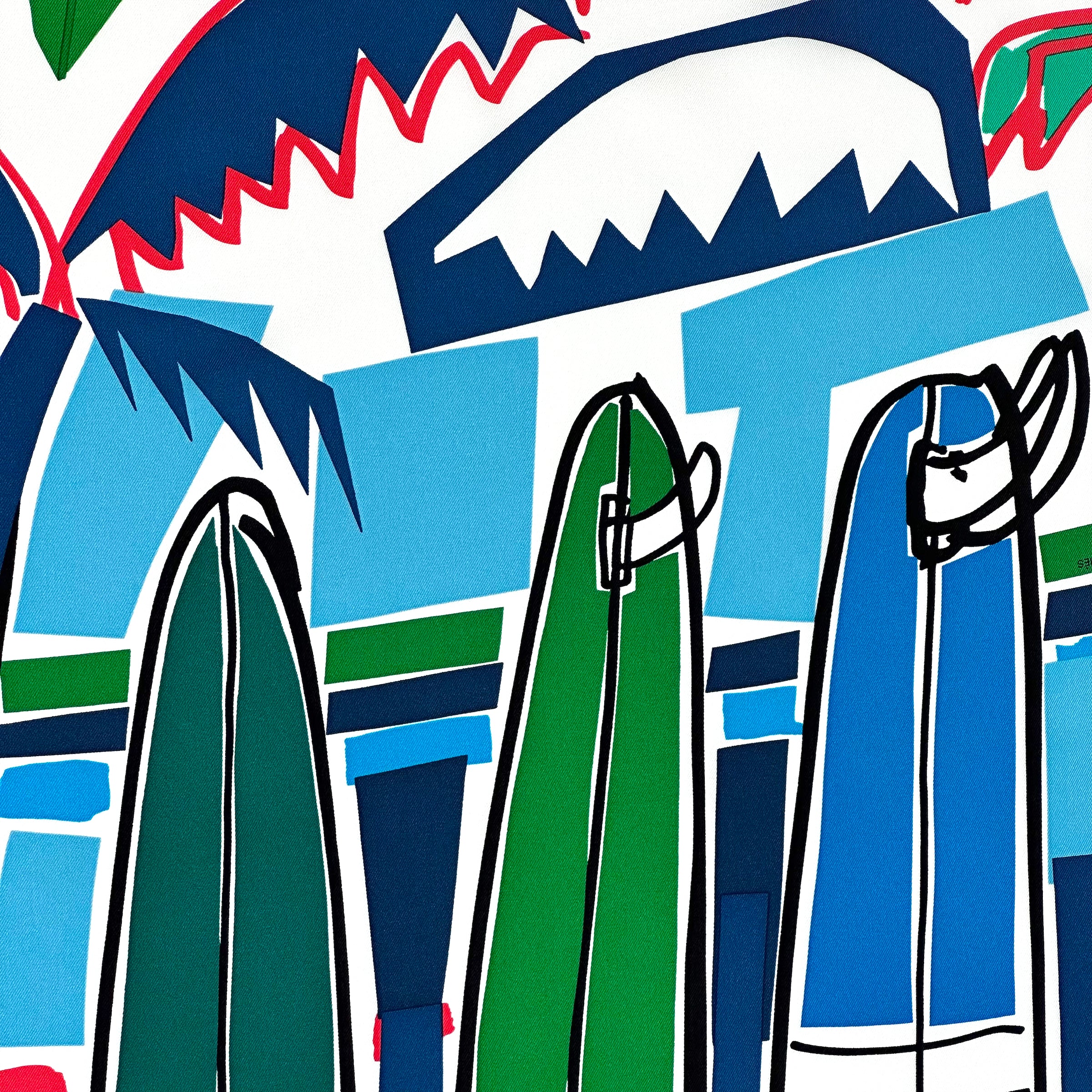 Sea, Surf &amp; Fun designed by Filipe Jardim - Hermès scarf 90cm - 100% silk - blue
