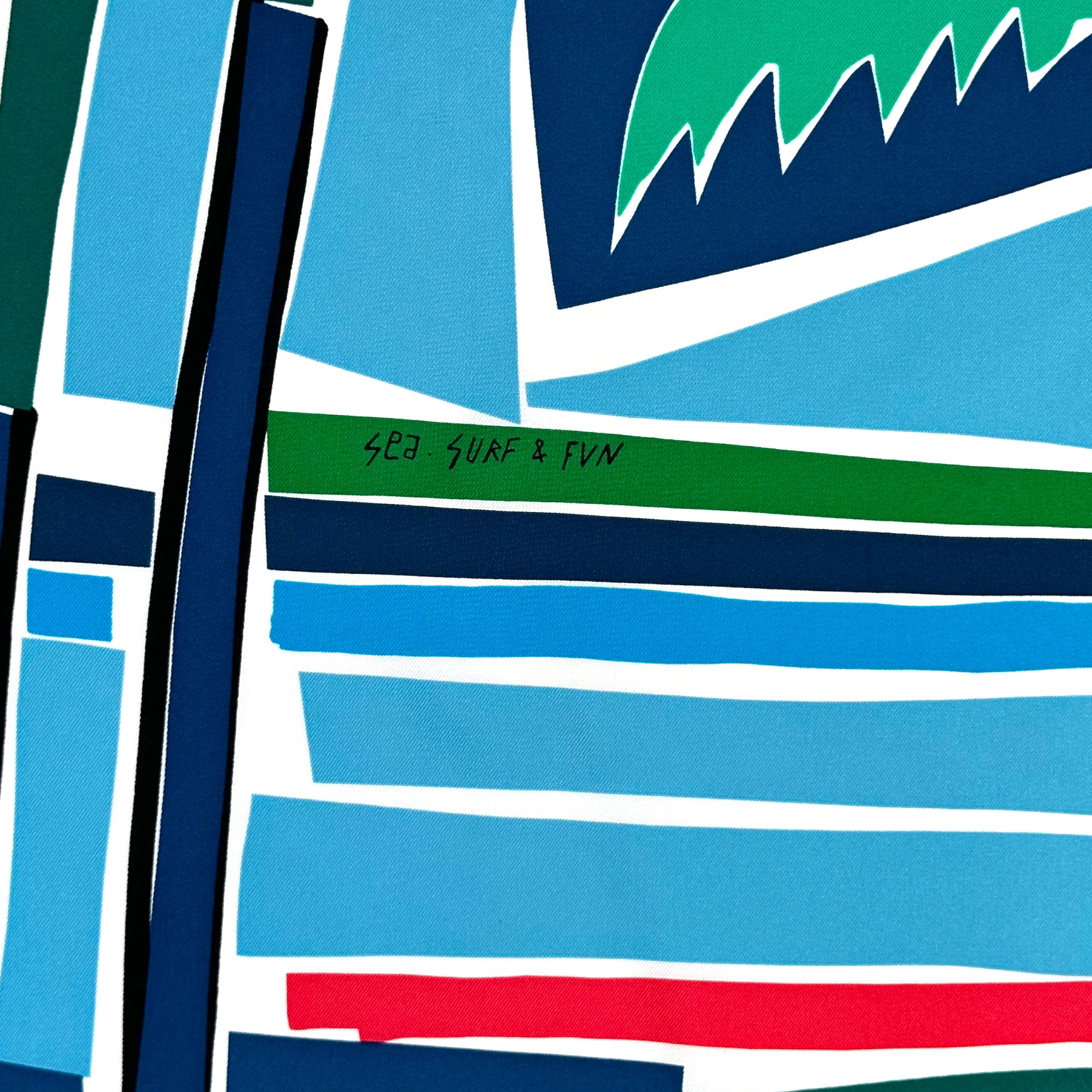 Sea, Surf &amp; Fun designed by Filipe Jardim - Hermès scarf 90cm - 100% silk - blue