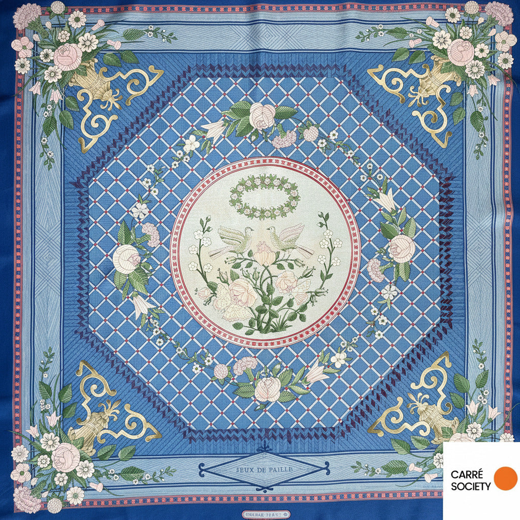 Hermès scarf 90 cm - Straw Games - F. de la Perrière (1984)