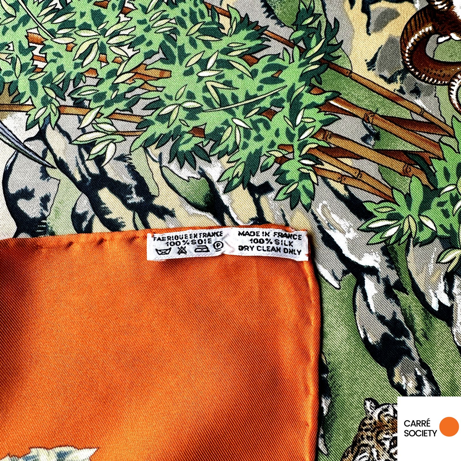 Étiquette Hermès 100% soie et fabriqué en France 