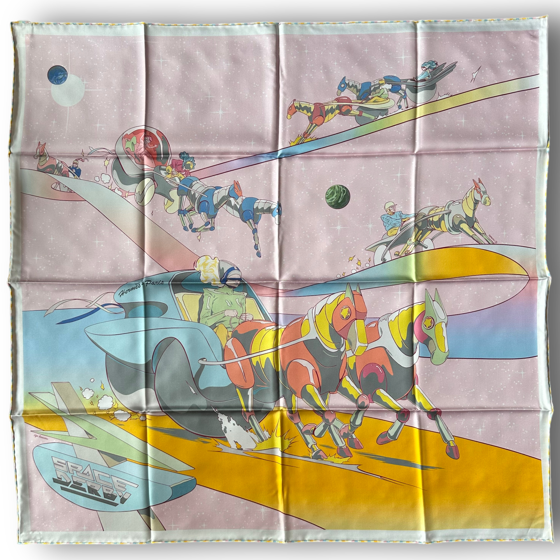 SPACE DERBY- 90CM HERMES SCARF - PINK